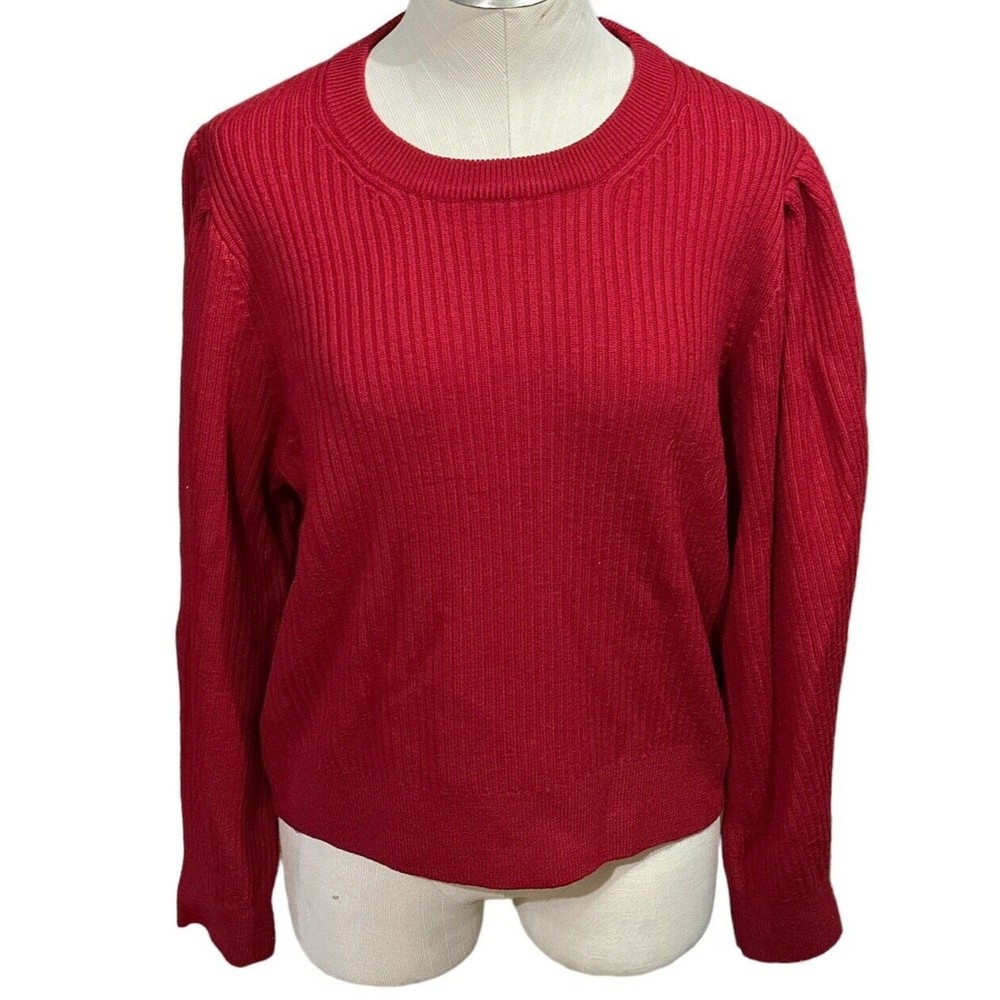 Aritzia Wilfred Ayla Puff Sleeve Crew Neck Merino Wool‎ Sweater Sz L EUC